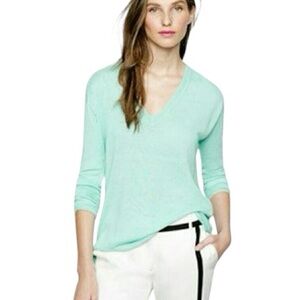 NWT J. Crew Aqua Green Silk Linen Lightweight V-Neck Sweater - L